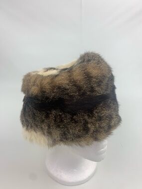 Vintage Classic real animal  Fur Winter Hat in Brown Creme Lined
